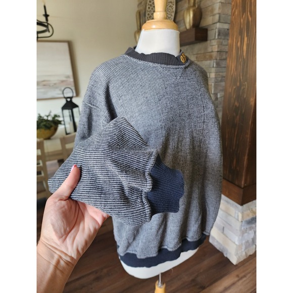 Vintage 80s QBC Club‎ Pullover Mock Neck Striped Sweatshirt Comfy Casual M - Picture 6 of 13